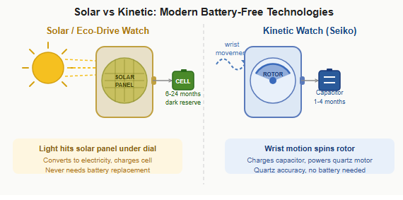 solar eco-drive vs kinetic watch power source comparison